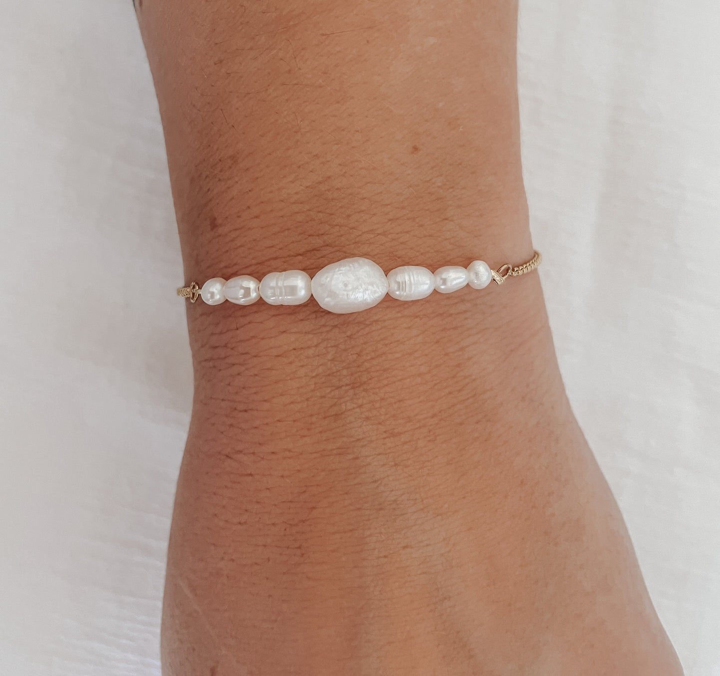 Aleka - Gold or Silver Plated Pearl Slider Bracelet