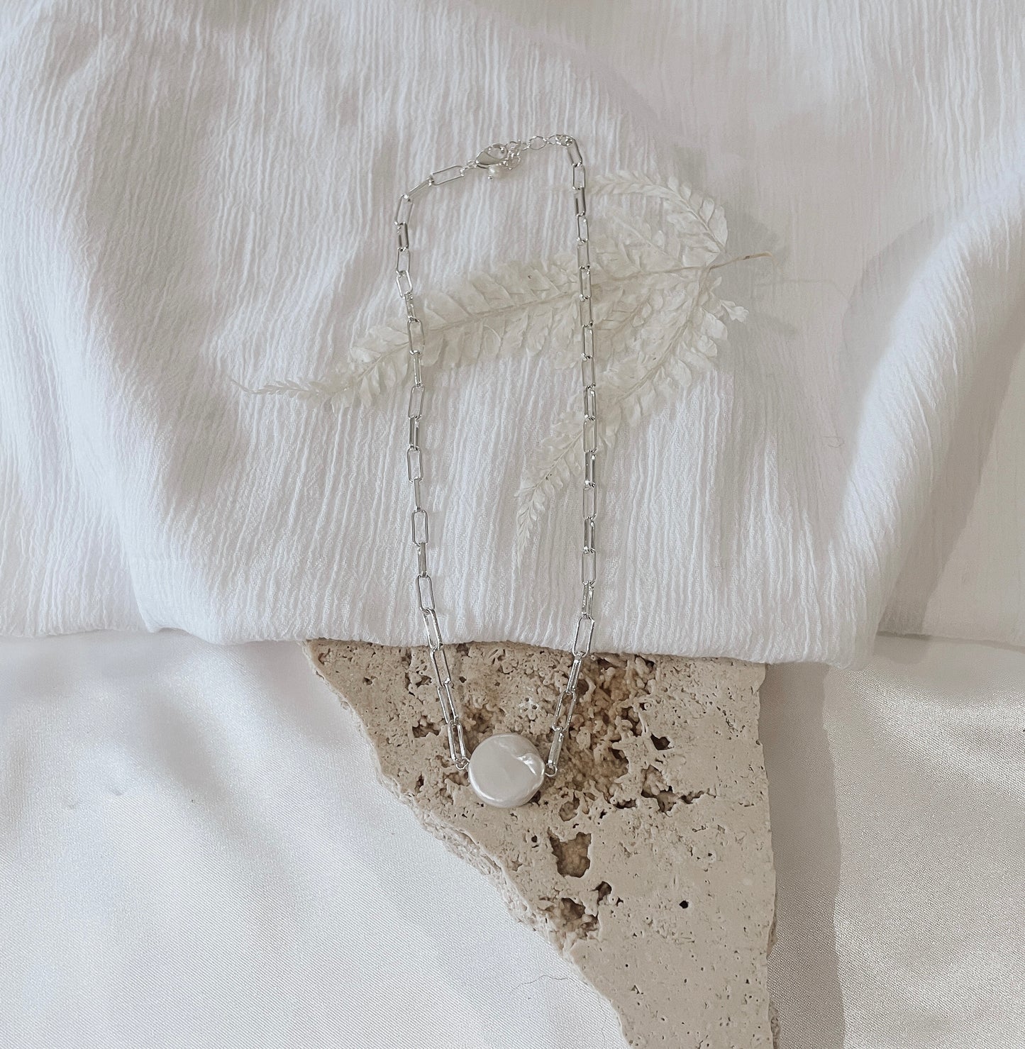 Olina - Silver Plated Pearl Necklace