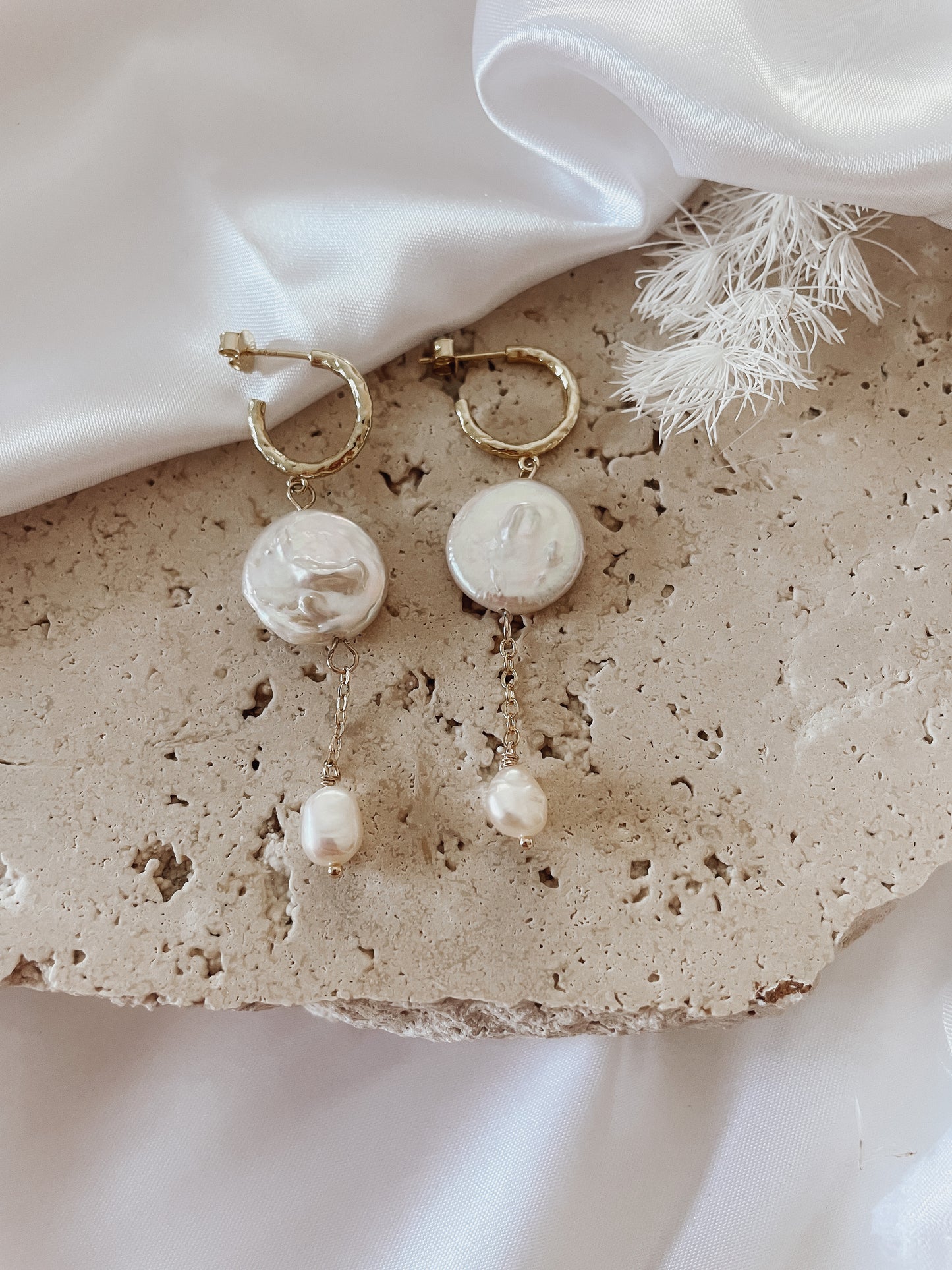 Keala - Gold or Silver Stainless Steel Pearl Hoop Earrings