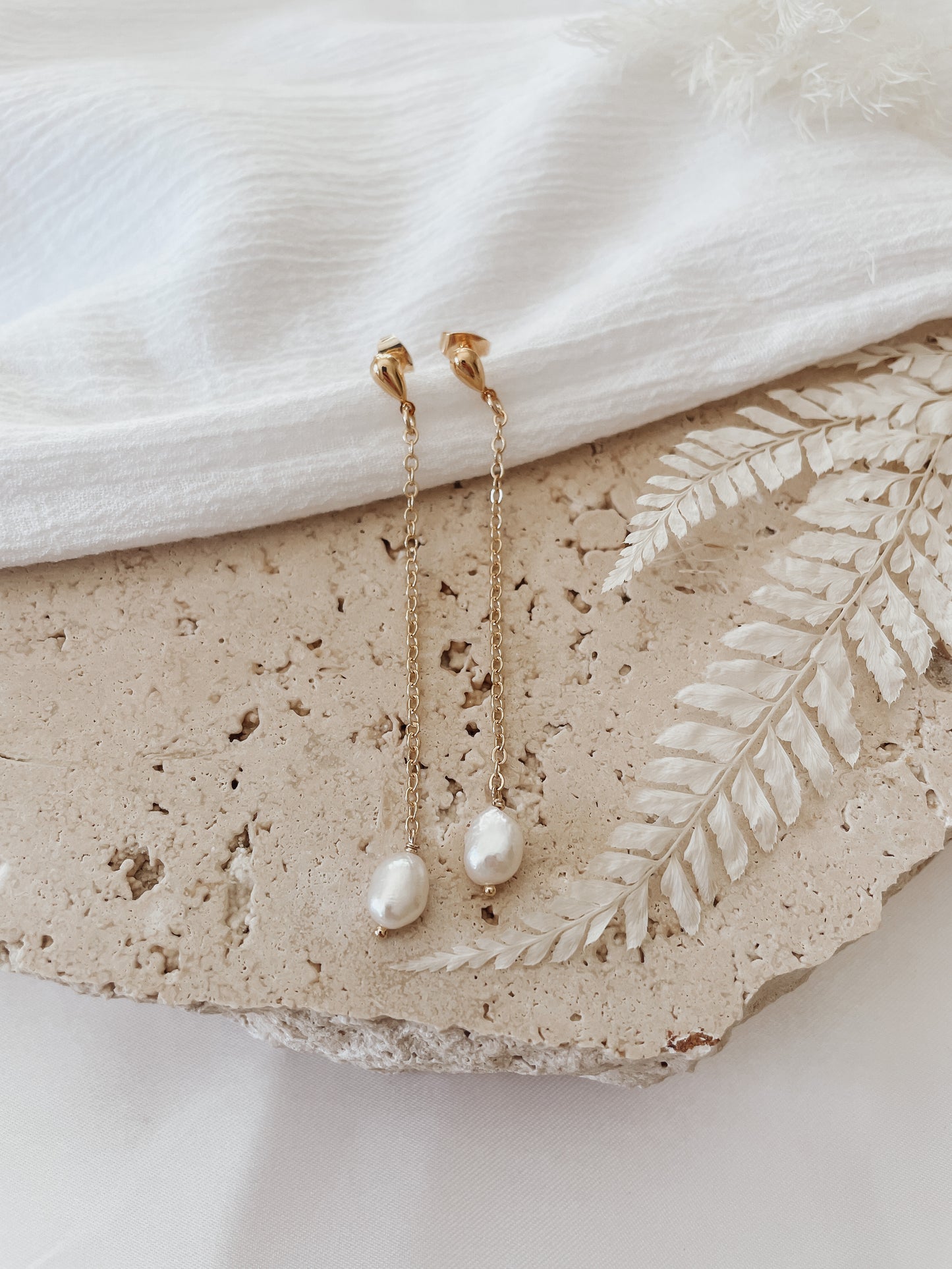 Keone - Gold Stainless Steel Pearl Drop Earrings