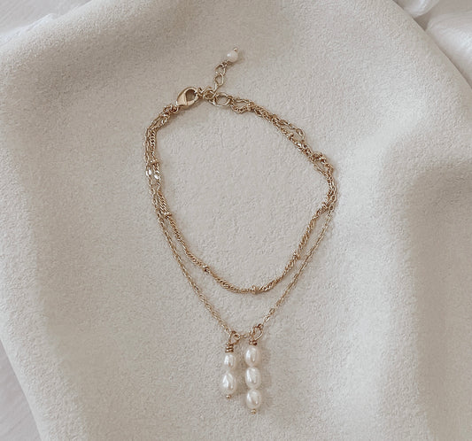 Hannah - Gold or Silver Plated Double Layer Pearl Bracelet