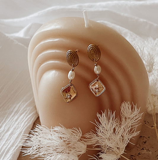 Kala - Gold Stainless Steel Pearl Drop Earrings