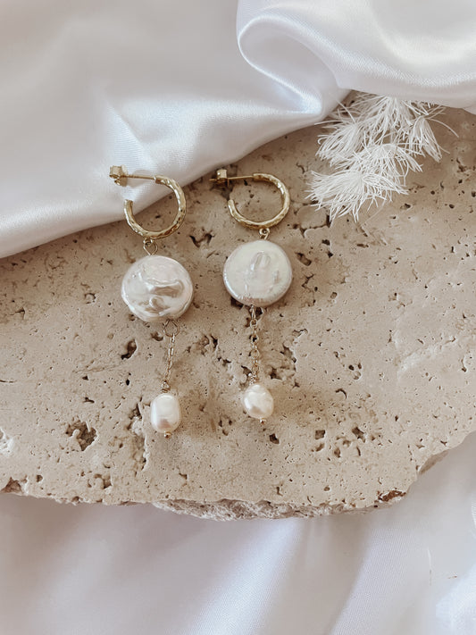 Keala - Gold or Silver Stainless Steel Pearl Hoop Earrings