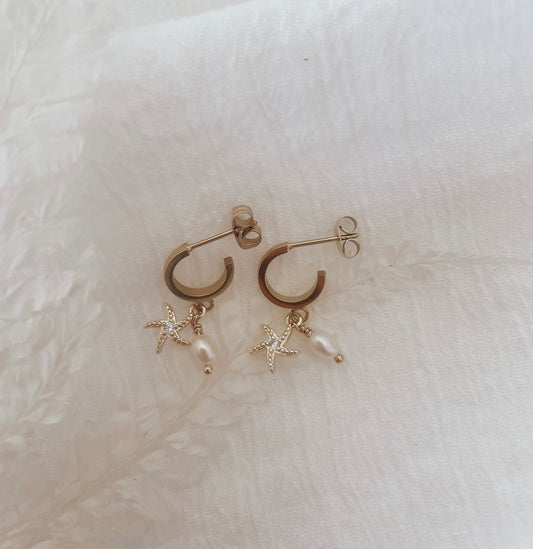 Kono - Gold Stainless Steel Pearl Hoop Earrings